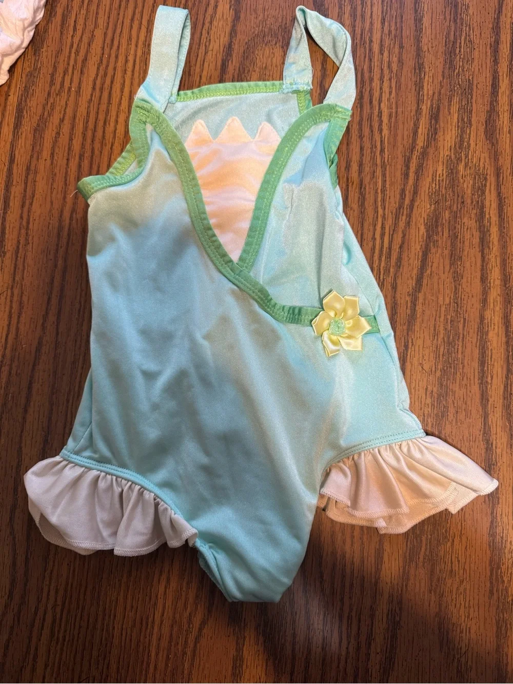 Girl's Aqua & Green One-Piece Swimsuit with Ruffle Skirt princess tiana
